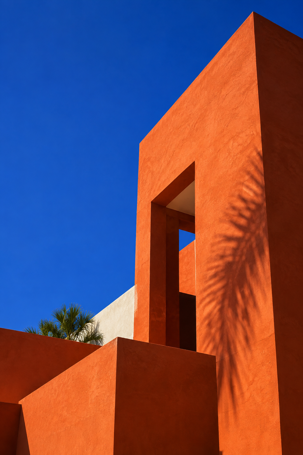 Arquitectura naranja bajo un cielo azul