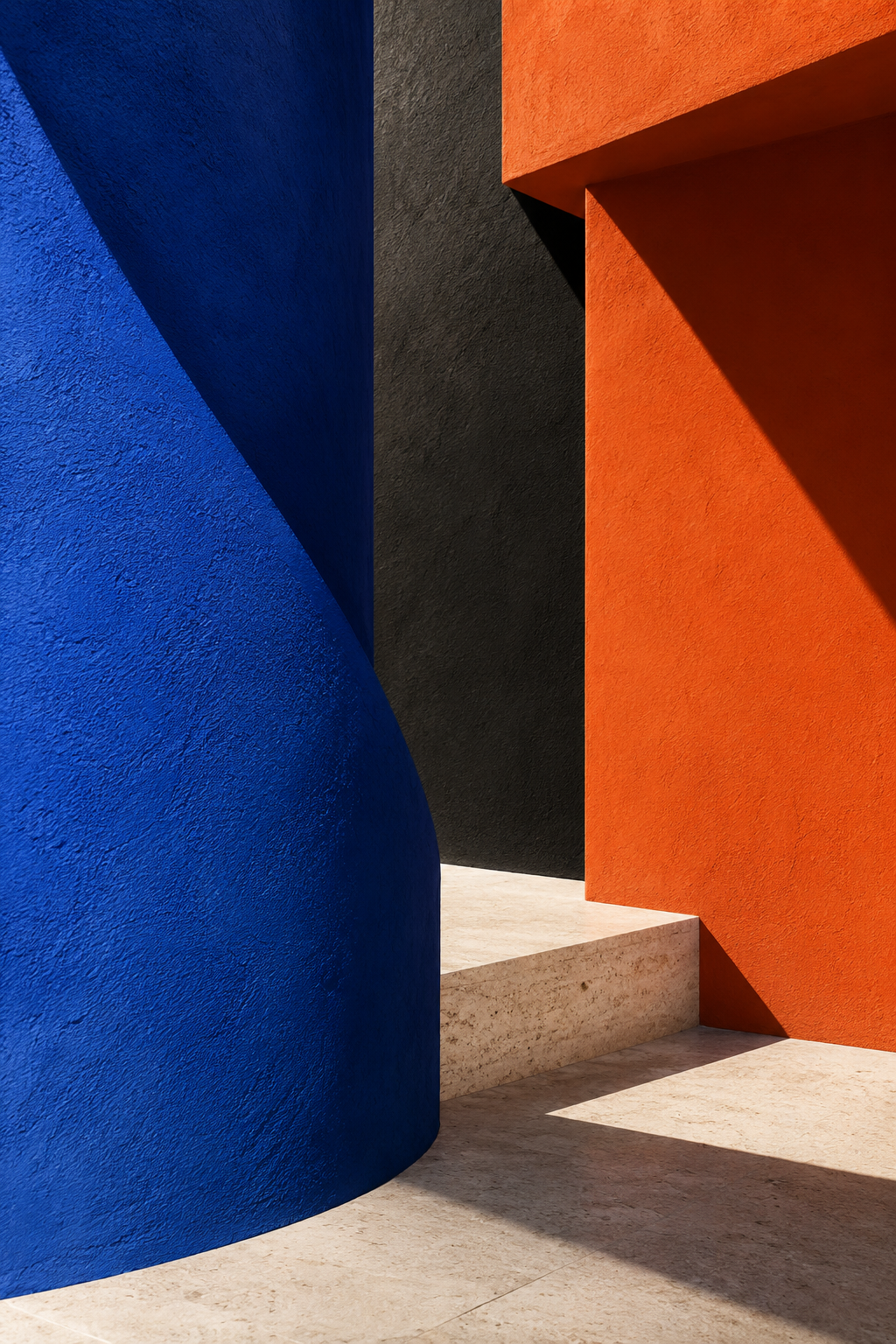 Arquitectura abstracta azul, naranja y crema